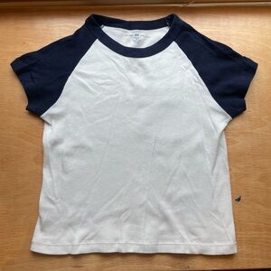 Brandy Melville Navy and White Cropped Short Sleeve Tee